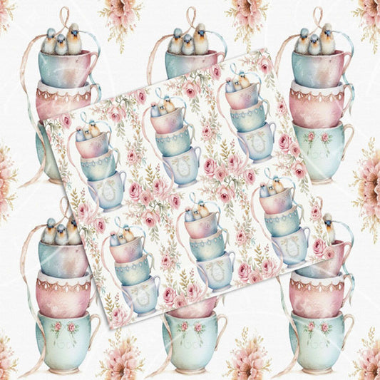 Digital Prints Cup of Birds Paper Pack No.2 Instant Download