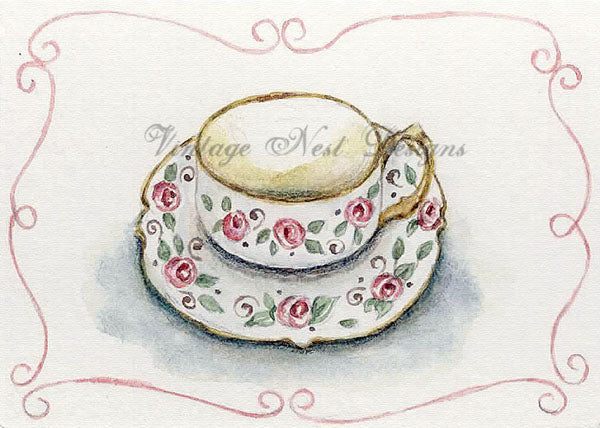 Digital Print Cup of Tea No.1 ACEO Watercolor Painting Instant Download