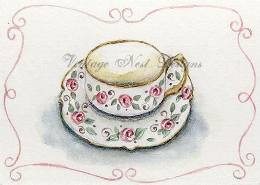 Digital Print Cup of Tea No.1 ACEO Watercolor Painting Instant Download