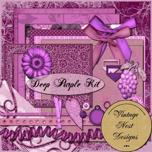 Digital Scrapbooking Deep Purple Kit Instant Download
