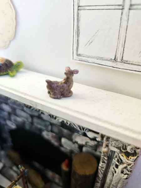 Miniature Deer - Fawn No.6 One of a Kind Handmade Animal Dollhouse Shadow Box Diorama Room