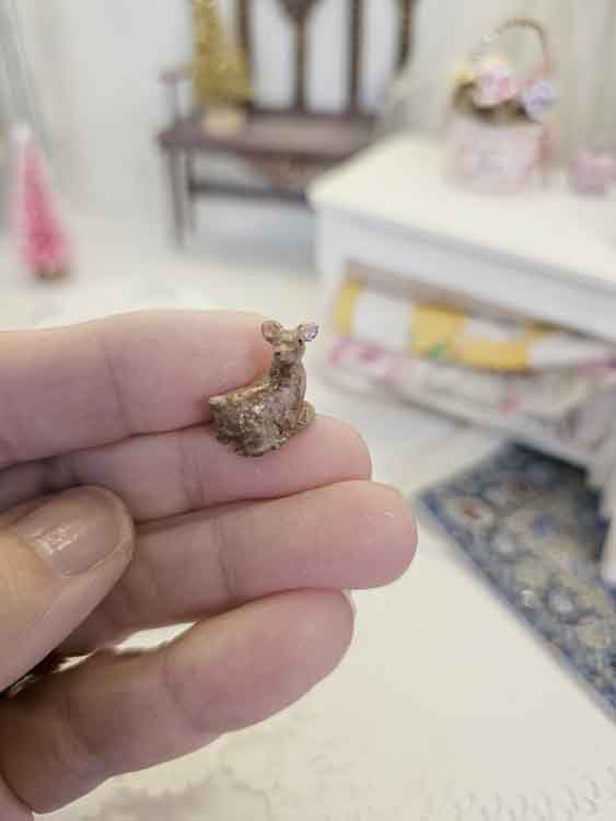 Miniature Deer - Fawn No.6 One of a Kind Handmade Animal Dollhouse Shadow Box Diorama Room