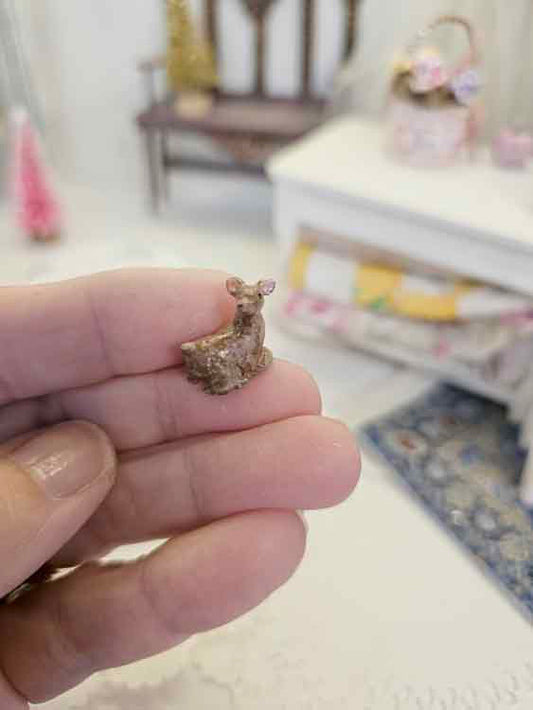 Miniature Deer - Fawn No.6 One of a Kind Handmade Animal Dollhouse Shadow Box Diorama Room