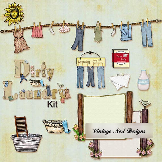 Digital Scrapbooking Dirty Laundry Kit Instant Download
