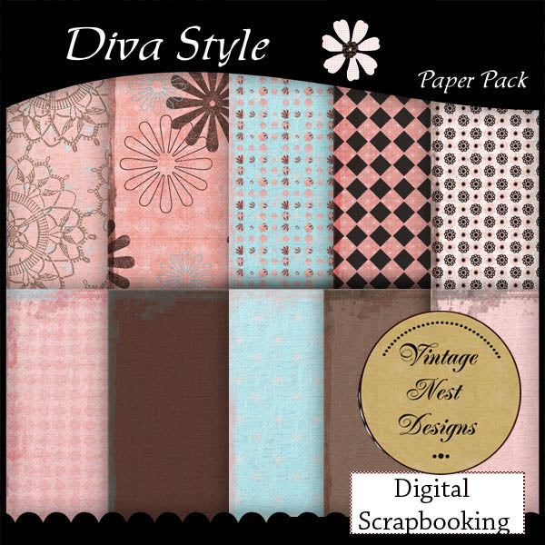 Digital Scrapbooking Diva Style Kit Instant Download