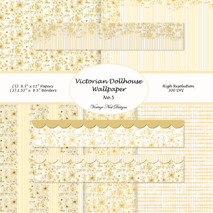 Digital Scrapbooking Victorian Dollhouse Wallpaper No.5 Illustration Instant Download