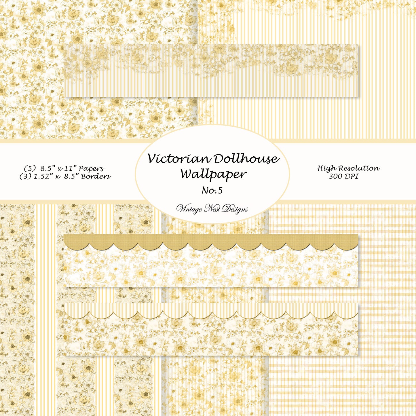 Digital Scrapbooking Victorian Dollhouse Wallpaper No.5 Illustration Instant Download