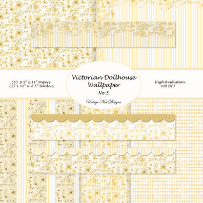 Digital Scrapbooking Victorian Dollhouse Wallpaper No.5 Illustration Instant Download