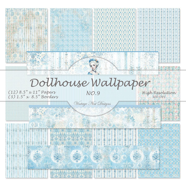 Puppenhaus Tapete Nr.9 Digitale Drucke Illustration Scrapbooking