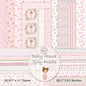 Collection of Dolly House Tiny Prints paper pack with various patterns on a pink background.