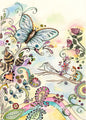 Doodles & Butterflies No.1 Digital Print Watercolor Painting