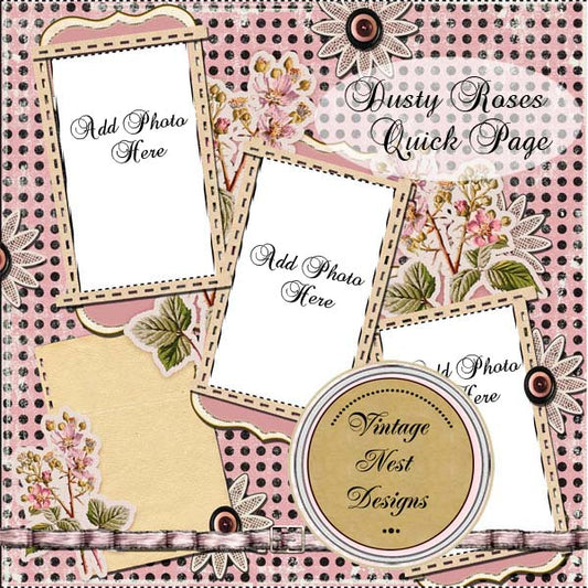 Digital Scrapbooking Dusty Roses Quick Page No.1 Instant Download