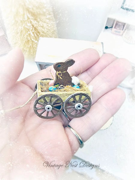 Miniature Easter Rabbit in Cart No.1 Handmade Diorama Shadow Box