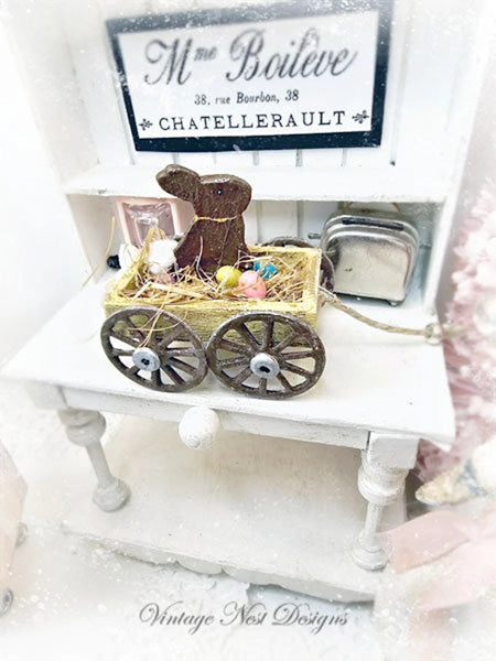 Miniature Easter Rabbit in Cart No.1 Handmade Diorama Shadow Box