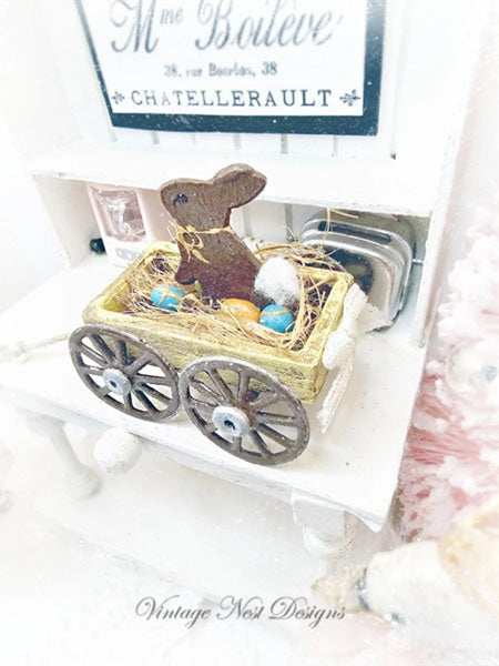 Miniature Easter Rabbit in Cart No.1 Handmade Diorama Shadow Box