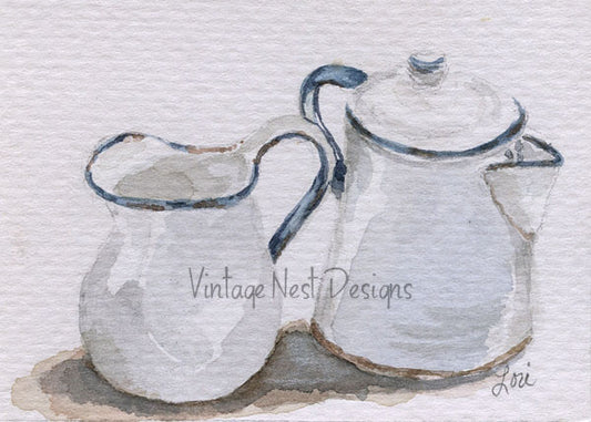 Digital Print Enamelware No.1 ACEO Watercolor Painting Instant Download