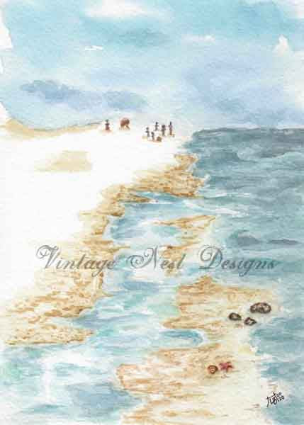 Digital Print Family Beach Fun No.1 Watercolor Painting Instant Download