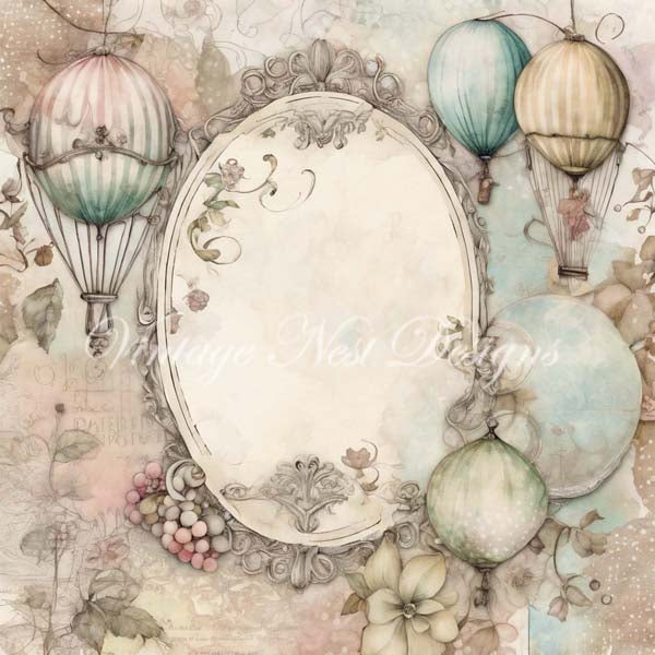 Fanciful Balloons Page Layouts No.1 Digital Print Illustration