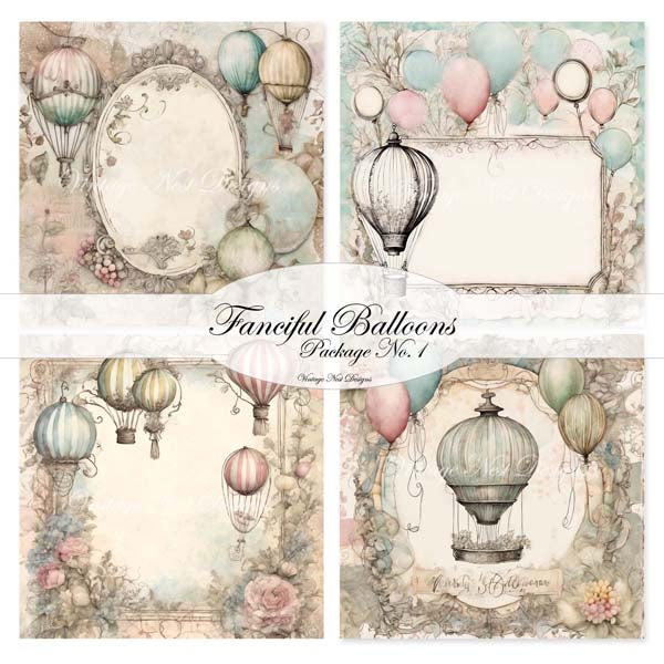 Fanciful Balloons Page Layouts No.1 Digital Print Illustration