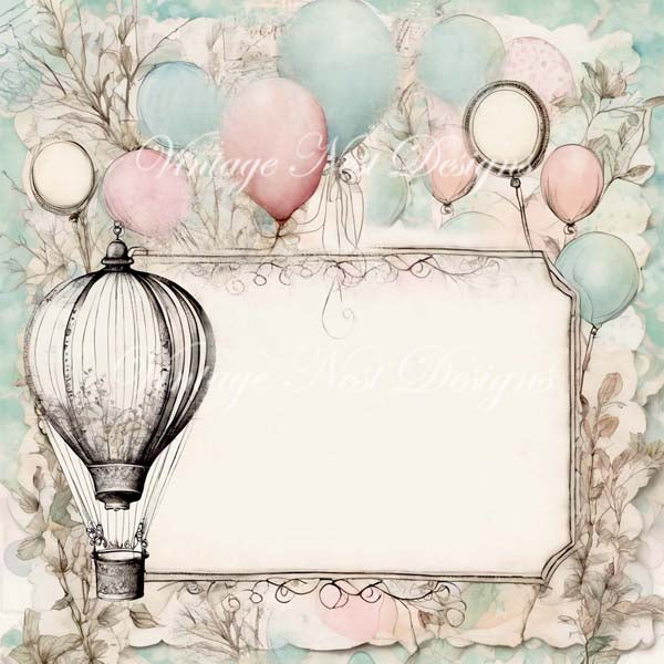 Fanciful Balloons Page Layouts No.1 Digital Print Illustration
