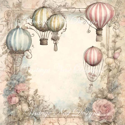 Fanciful Balloons Page Layouts No.1 Digital Print Illustration