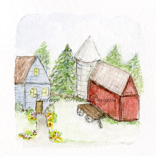 Digital Print Farm Life No.3 Miniature Watercolor Painting Instant Download