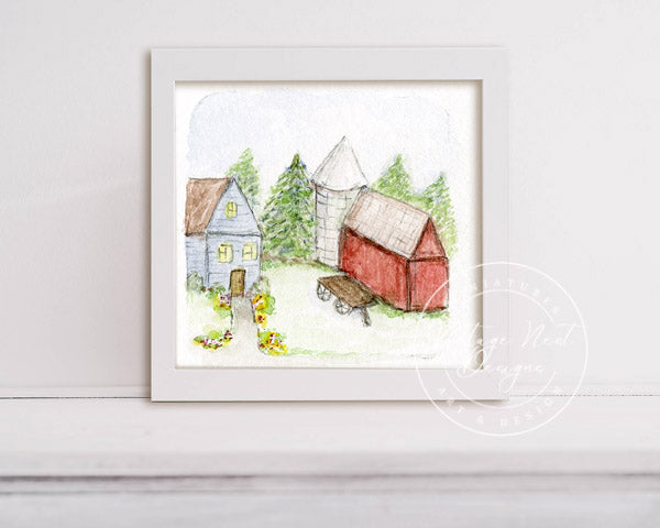 Vie à la Ferme n°3 Peinture aquarelle imprimée numérique miniature
