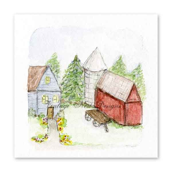 Vie à la Ferme n°3 Peinture aquarelle imprimée numérique miniature