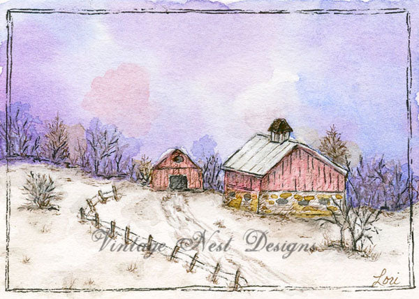 Digital Print Farm Life No.9 ACEO Watercolor Painting Instant Download