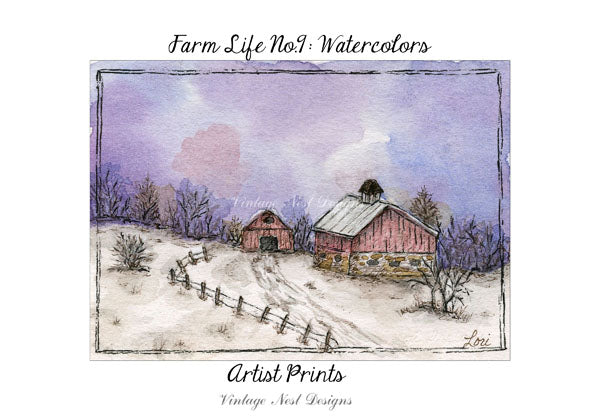 Digital Print Farm Life No.9 ACEO Watercolor Painting Instant Download