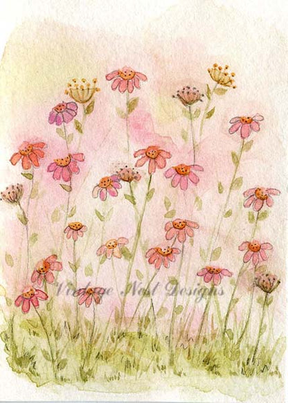 Digital Print Field of Flowers No.1 ACEO Watercolor Painting Instant Download