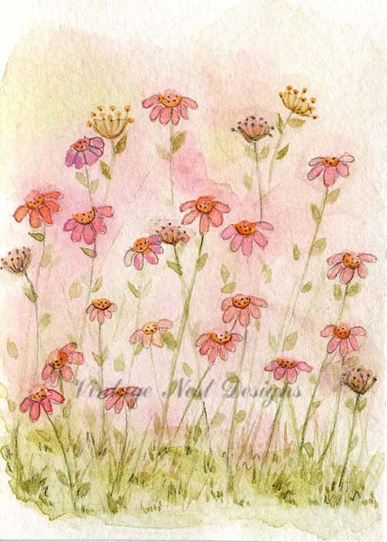 Digital Print Field of Flowers No.1 ACEO Watercolor Painting Instant Download