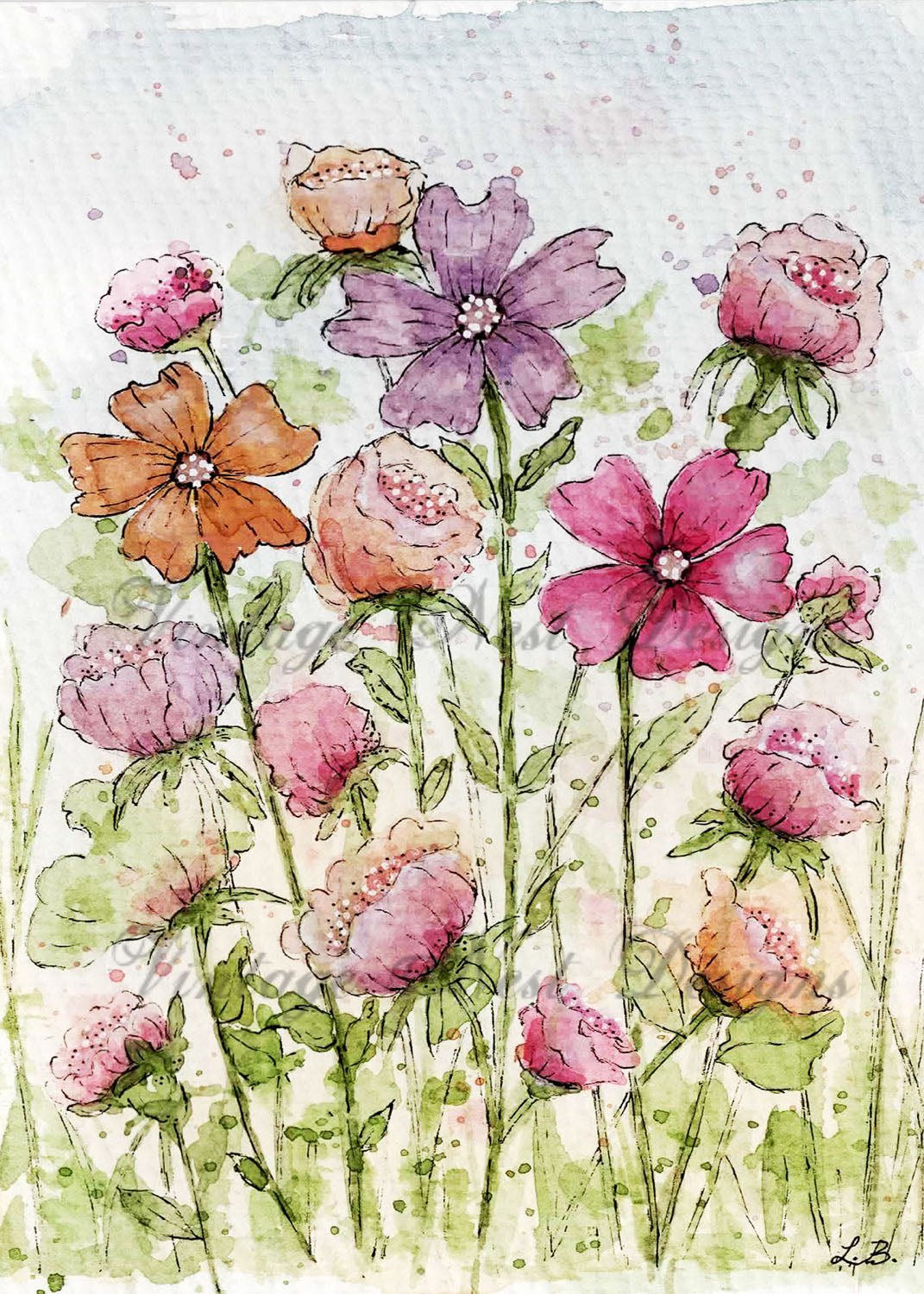 Digital Prints Flourishes No.15:2 Watercolor Painting Instant Download