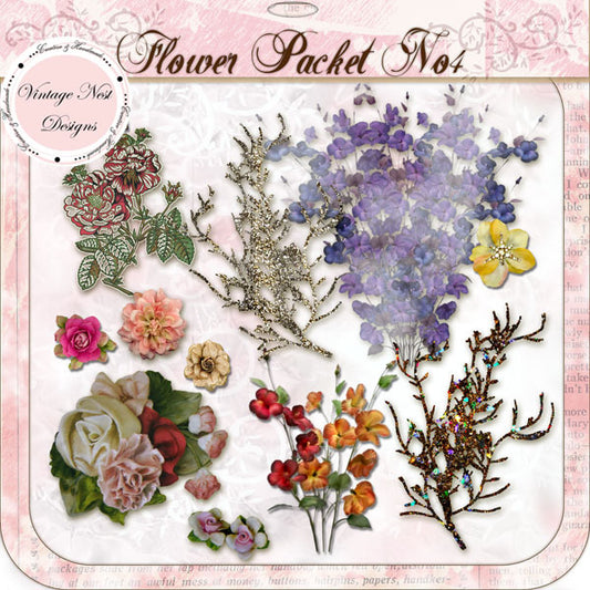 Digital Scrapbooking Flower Packet No.4 Instant Download