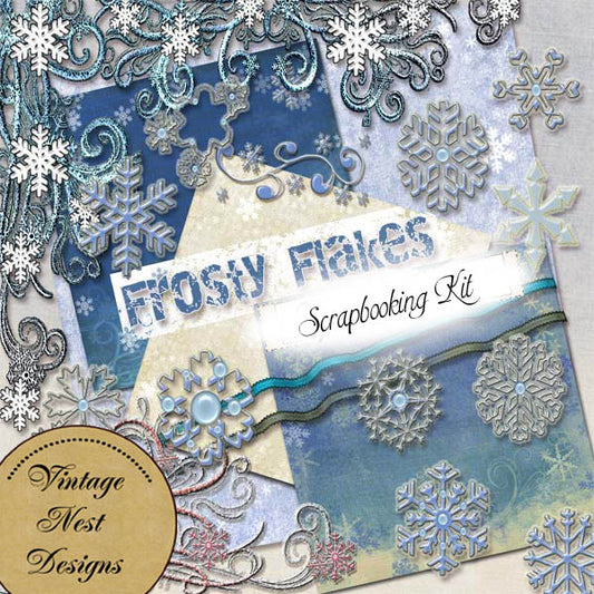 Frosty Flakes Scrapbooking Kit Digital Prints Illustration