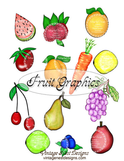 Fruchtgrafiken Nr.1 Digitale Drucke Illustration Scrapbooking
