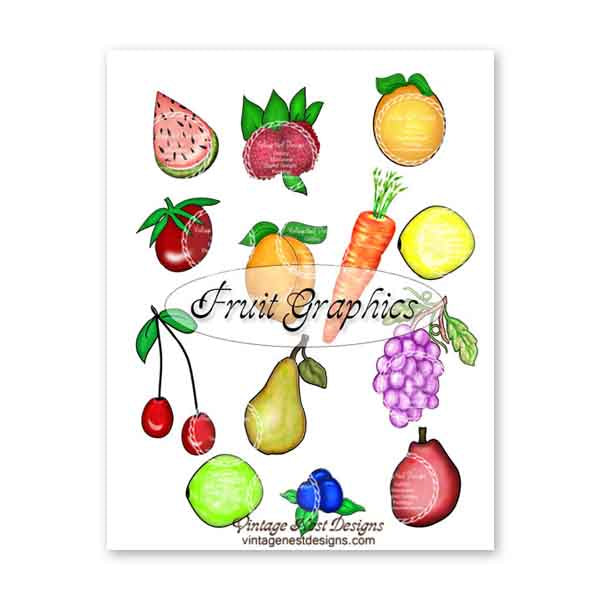 Digital Print Fruit Graphics No.1  Illustration Scrapbooking Instant Download