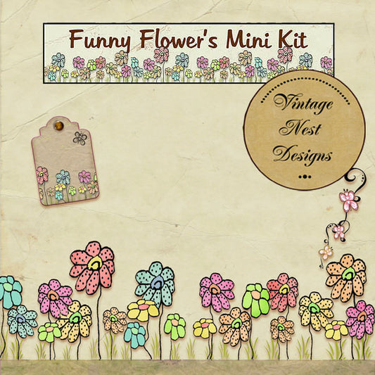 Digital Scrapbooking Funny Flowers Quick Page No.1 Instant Download