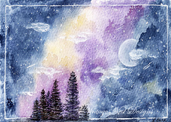 Digital Print Galaxy of Stars No.3 Watercolor Painting Instant Download
