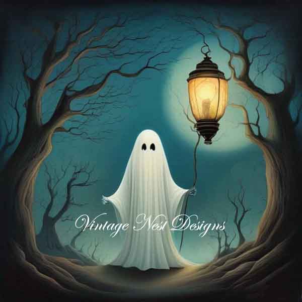 Digital Scrapbooking Ghost Lantern No.1 Illustration Instant Download