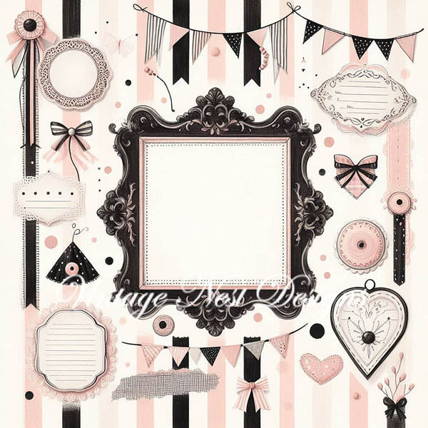 Digital Scrapbooking Pink & Black Layouts No.2 Illustration Instant Download