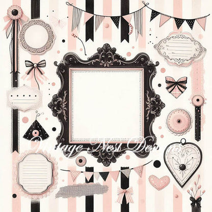 Digital Scrapbooking Pink & Black Layouts No.2 Illustration Instant Download