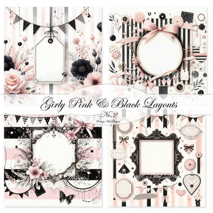 Digital Scrapbooking Pink & Black Layouts No.2 Illustration Instant Download