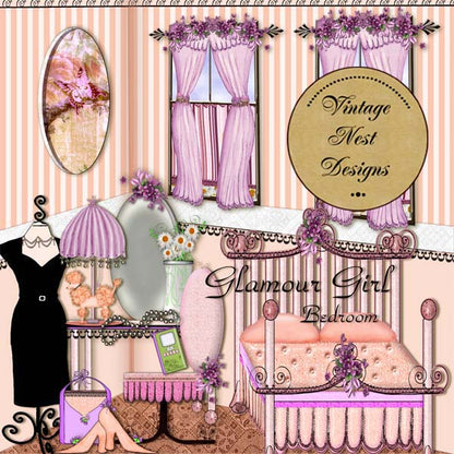 Digital Print Glamour Girl Bedroom Set No.1 Illustration Instant Download