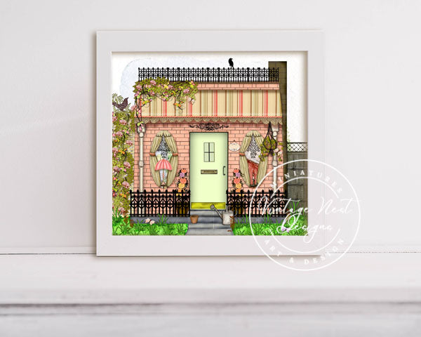 Digital Print Grandmas Cottage Illustration Instant Download