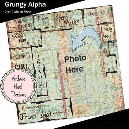 Digital Scrapbooking Grungy Alpha Quick Page No.1 Instant Download