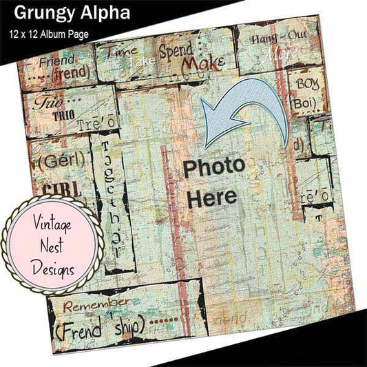 Digital Scrapbooking Grungy Alpha Quick Page No.1 Instant Download