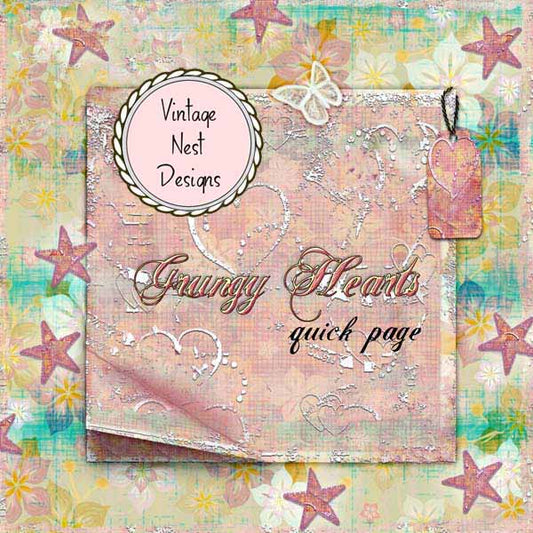 Digital Scrapbooking Grungy Hearts Quick Page No.1 Instant Download
