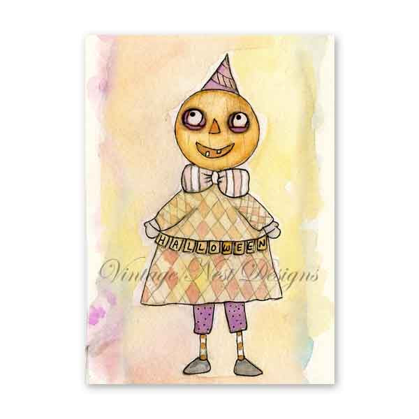 Digitaldruck Halloween-Figuren Nr. 1 Aquarell-Aquarelle Sofortiger Download