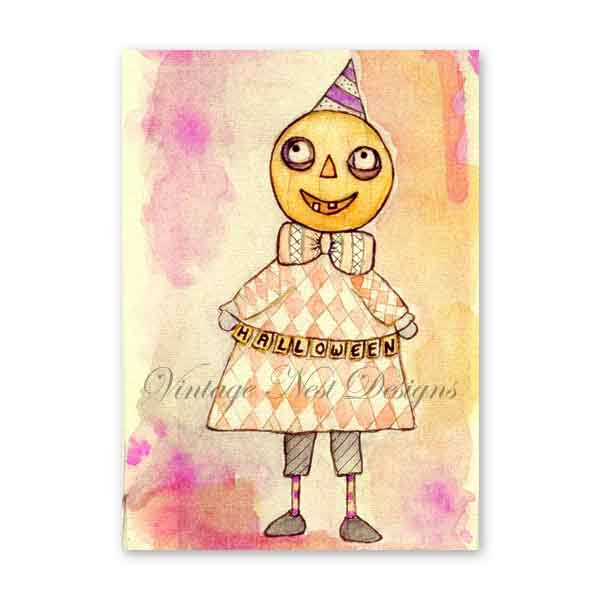 Digitaldruck Halloween-Figuren Nr. 1 Aquarell-Aquarelle Sofortiger Download